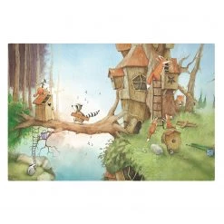 Bilderwelten Tableau déco Wassili & la famille renard - Toile / Épicéa massif - Multicolore - 90 x 60 cm