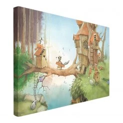 Bilderwelten Tableau déco Wassili & la famille renard - Toile / Épicéa massif - Multicolore - 90 x 60 cm -Décorations murales enfant Soldes 1000177472 190624 16410700604 GALLERYIMAGES P000000001000177472