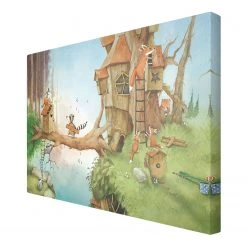 Bilderwelten Tableau déco Wassili & la famille renard - Toile / Épicéa massif - Multicolore - 90 x 60 cm -Décorations murales enfant Soldes 1000177472 190624 16410700605 GALLERYIMAGES P000000001000177472