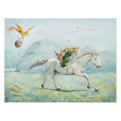 Bilderwelten Tableau déco Lilia sur la licorne - Toile / Épicéa massif - Multicolore - 100 x 75 cm